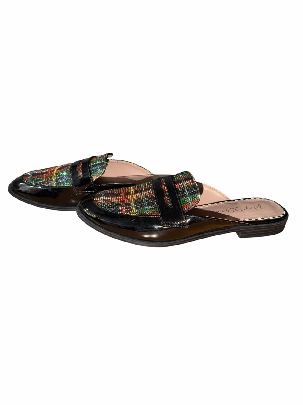 Betsey Johnson Plaid Patent Loafer Mule Colorful Preppy Slip On Flats 8.5 - Picture 5 of 9
